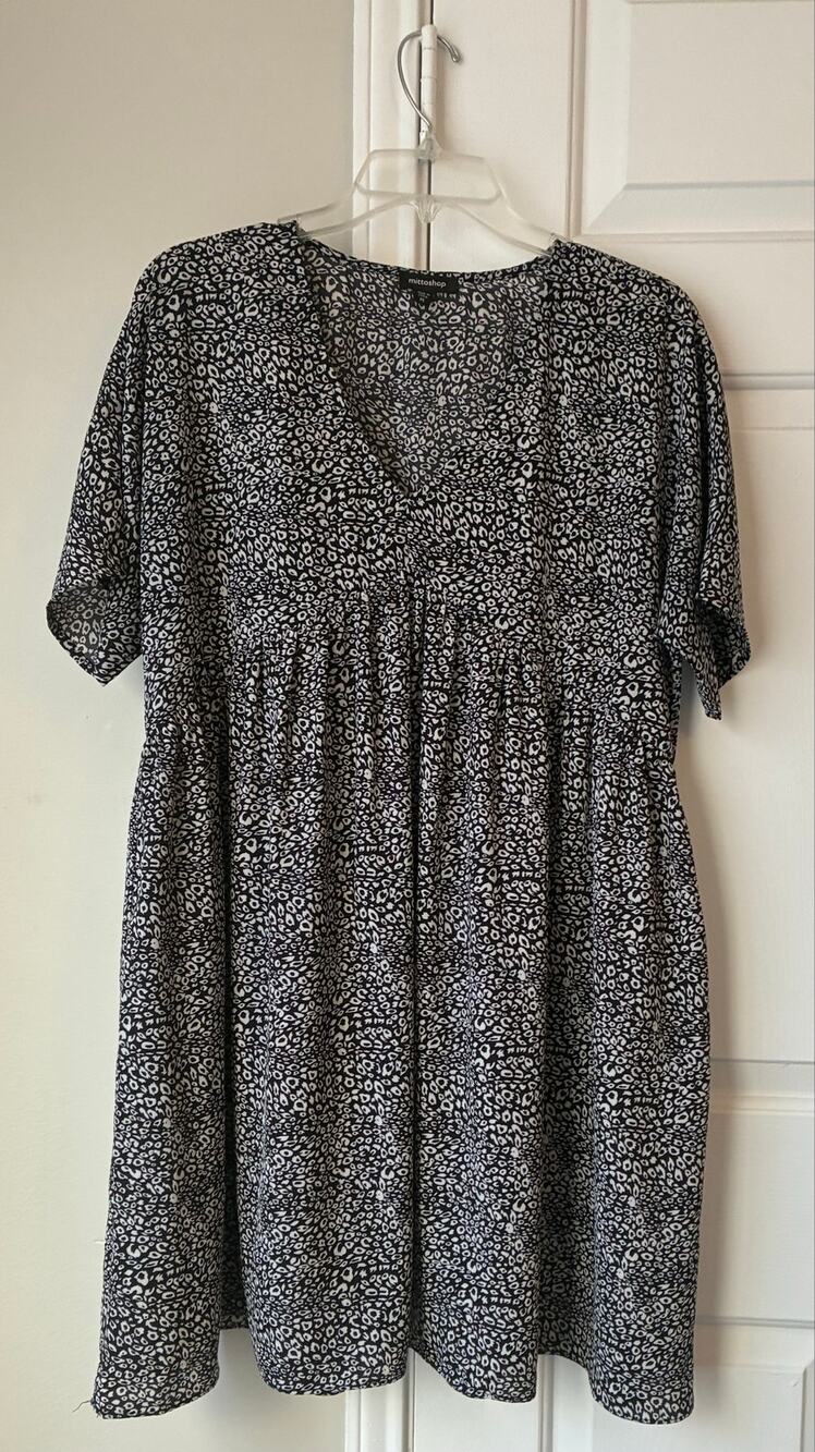 Mittoshop Leopard Print Babydoll Mini Dress V-Neck Short Sleeve Medium